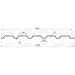 Профнастил "Металлпрофиль" МП-35(Тип), 0,45 мм, оцинкованный 1.076 * м2